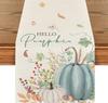 Autumn Thanksgiving Table Runner Linen Buffalo Plaid Pumpkins Mushrooms Dining Table Decoration Indoor Outdoor Tablecloth
