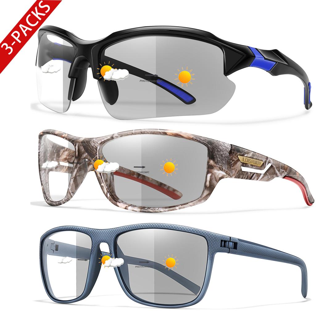 3 Pairs Photochromic Cycling Sunglasses for Men and Women Outdoor Sports Goggles Windproof Driving Camping Mtb Bicycle Eyewear