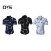 Summer Men Shirt Geometric Printing Single-breasted Short Sleeves Slim Fit Top Turn-down Collar Mid Length Contrast Color Shirt