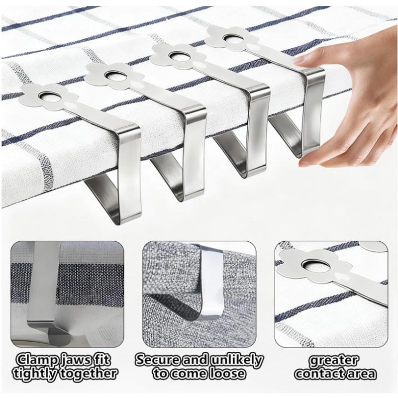 10Pcs Tablecloth Clips, Stainless Steel Tablecloth Clips for Tables, Floral Pattern Triangle Shape Tablecloth Clips, Suitable for 1-4 Cm Thick Tables