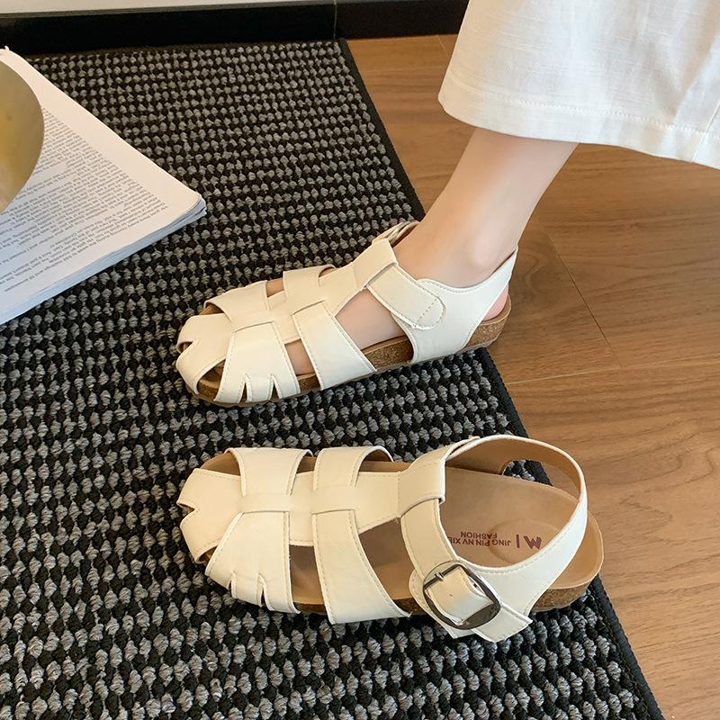 Retro thick-bottomed sandals women's summer 2025 new outer wear hollow lazy bag head half slippers
