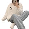 Winter-Pyjama-Set aus Korallenfleece für Damen: Niedlich, Verdickt, Samtgefüttert, Langärmlig, Lockere Flanell-Homewear, Draußen tragbar