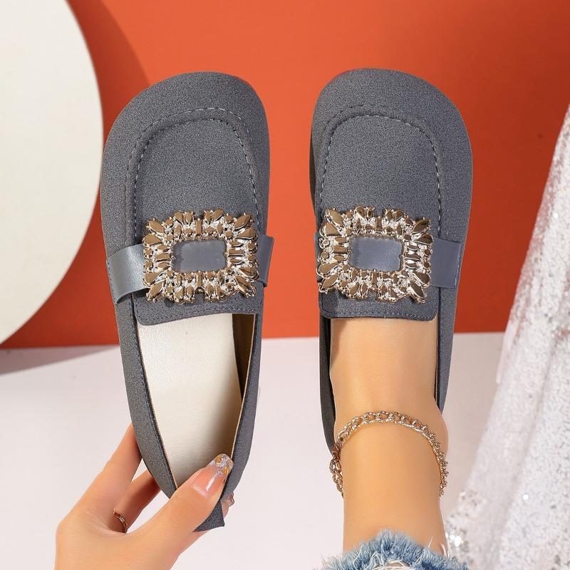 Large size single shoes women's spring and autumn new thick heel square head rhinestone low heel comfortable women's single shoes