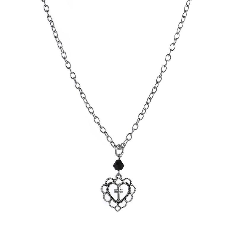 Gothic Punk Style Heart Cross Pendant Necklace With Alloy Chain For Women And Men