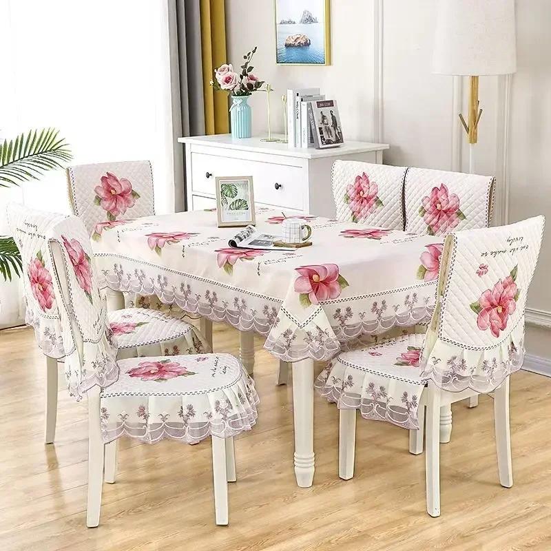 Light Luxury Wave Lace Stolsöverdrag Förtjockad Matbordsduk Kudde Europeisk stil Stor blomma Bordsduk Stolsöverdrag