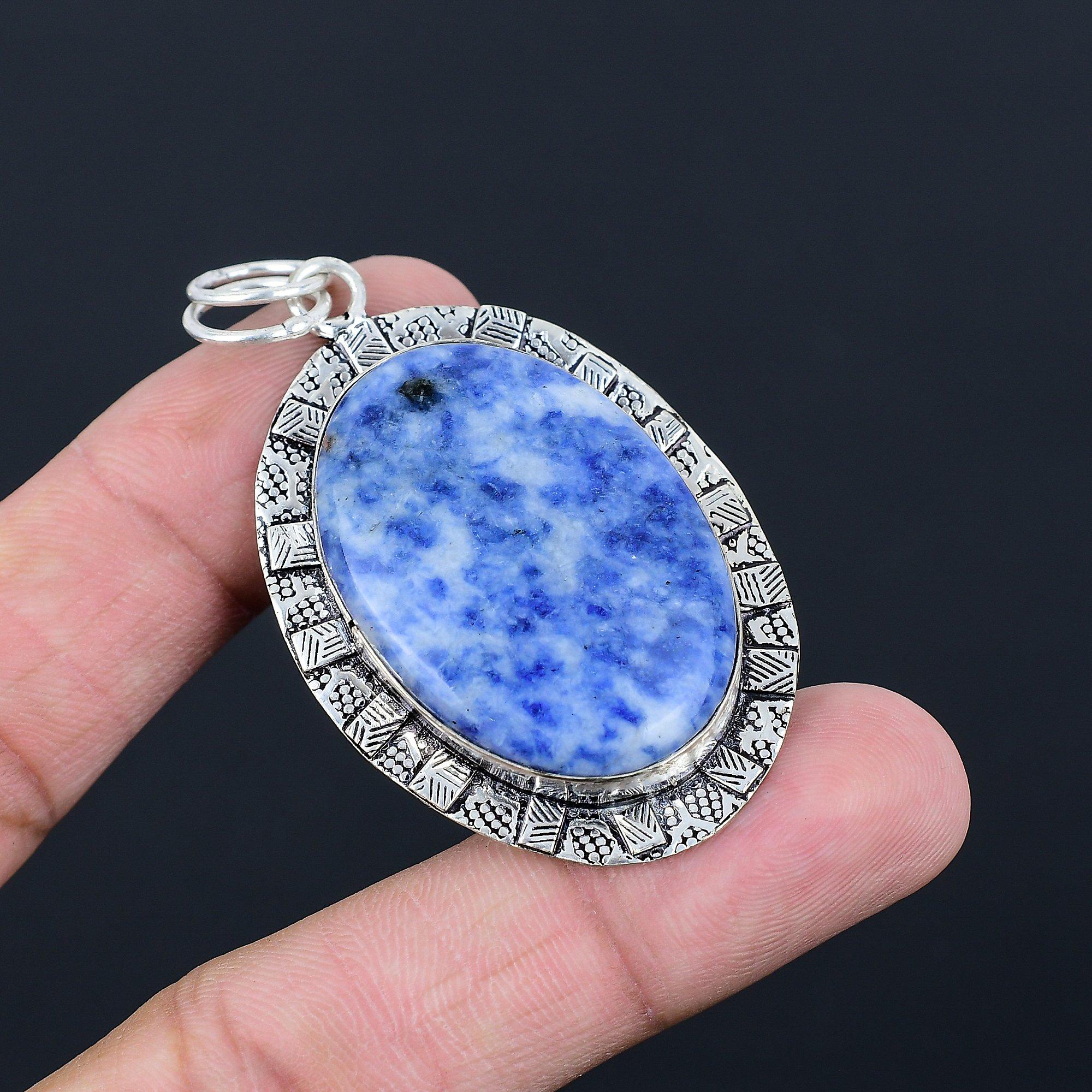 925 Sterling Silver Sodalite Stone Engagement Bezel Anniversary Artisan Pendant