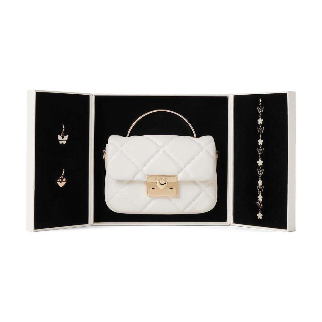 CHARLES&KEITH PU Crossbody Handbag Small Women's Pink/Cream Milk White/Black CK17-50671661