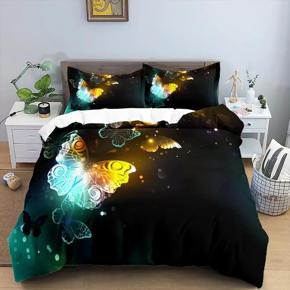 Luxury New 3D Print Butterfly Bedding Set Flower Duvet Cover Quilt Cover With Zipper Queen Double Polyester Girl Christmas Gift