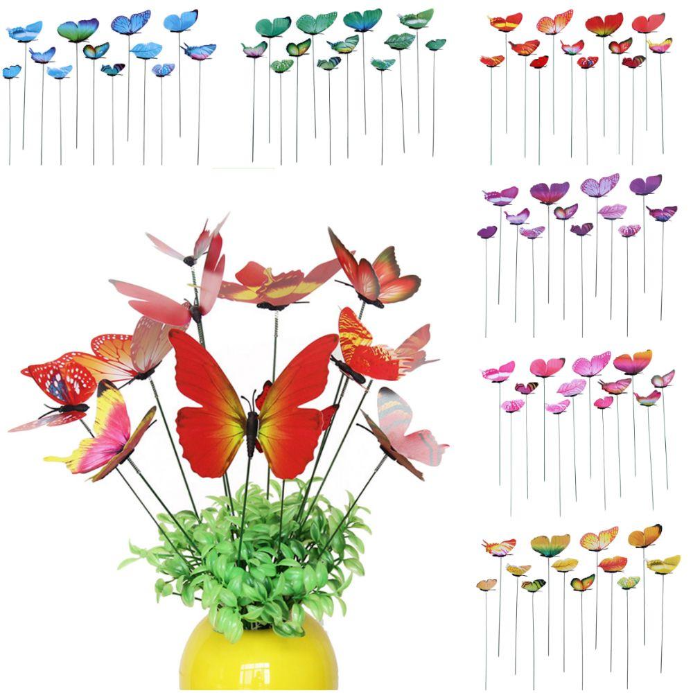 12PCS Multicolor Butterfly Garden Stakes Mixed Size Ornament Simulation Butterfly with Rods Accessories DIY