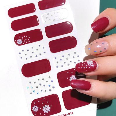 14Tips Weihnachten halbgehärtete UV-Gel-Nagelkunstaufkleber, einfarbige Gel-Nagelstreifen