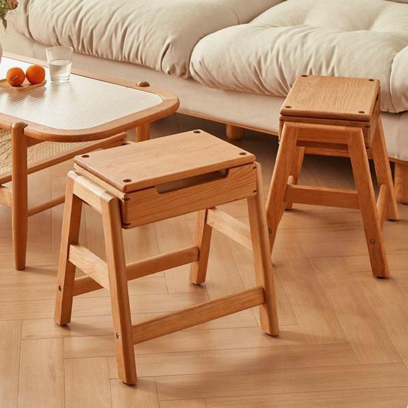 Wooden Ottomans Multifunctional Storage Stools Nordic Rectangular Shoe Changing Stools Living Room Footrests Modern Design
