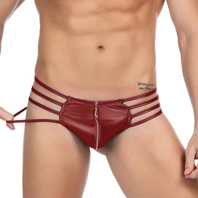 Velké pánské erotické spodní prádlo Boxerky z umělé kůže Nízký pas Sexy zip zdarma