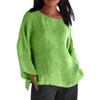 Long Sleeved Round Neck Solid Color Top Cotton and Linen Women’s Blouses & Shirts