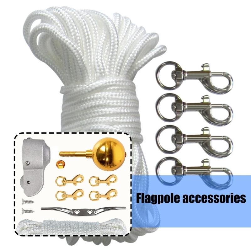 Complete Weatherproof Flagpole Pulley Maintenance System Accessories Set For 2-2.6inch Poles 50ft Cord Metal Fasteners