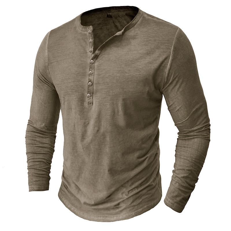 Herren Unifarbenes Henley-Shirt Langarm Lässig Knopfleiste Oberteil