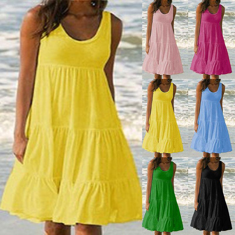 Stylish Women's Holiday Summer Solid Sleeveless Party Beach Loose Short Dress Sundress For Effortless Elegance