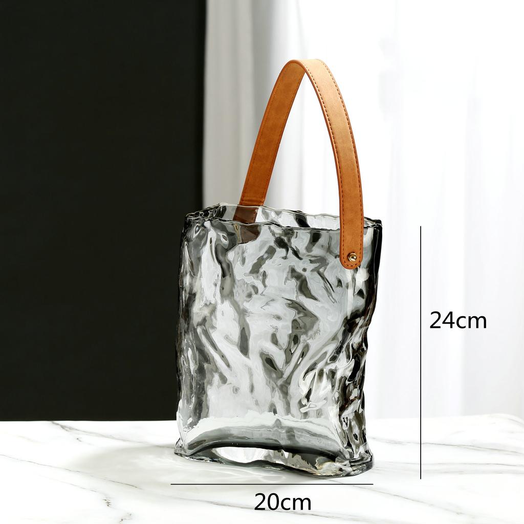Glass Vase Transparent Tote Bag Shape Wrinkled Irregular Texture Flower Vase Hydroponics Accessories Terrarium Home Decoration