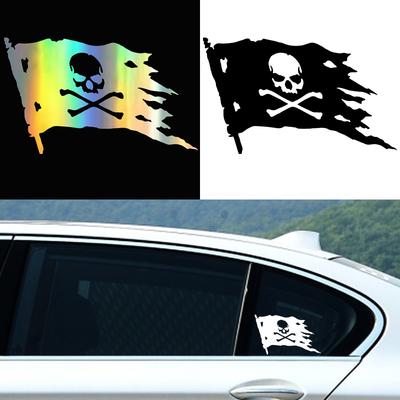 G137 20X12CM Jolly Roger Pirátská vlajka Módní vinylová samolepka na okno auta Černá/BÍLÁ/LASER