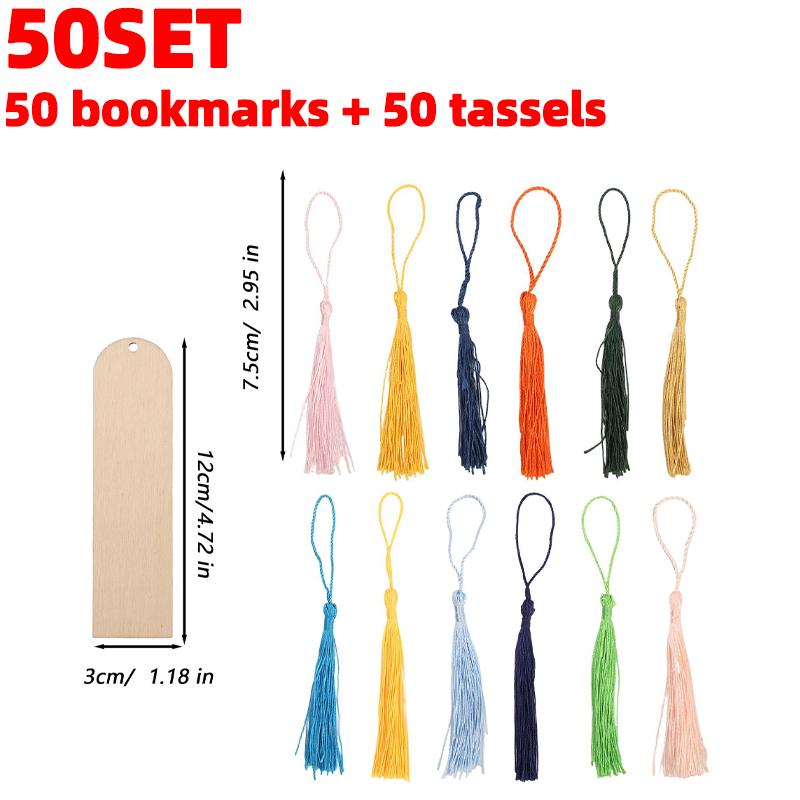50/25Set Wooden Blank Bookmarks with Colorful Tassels DIY Wooden Journal Craft Bookmarks Wedding Birthday Party Gifts Decoration