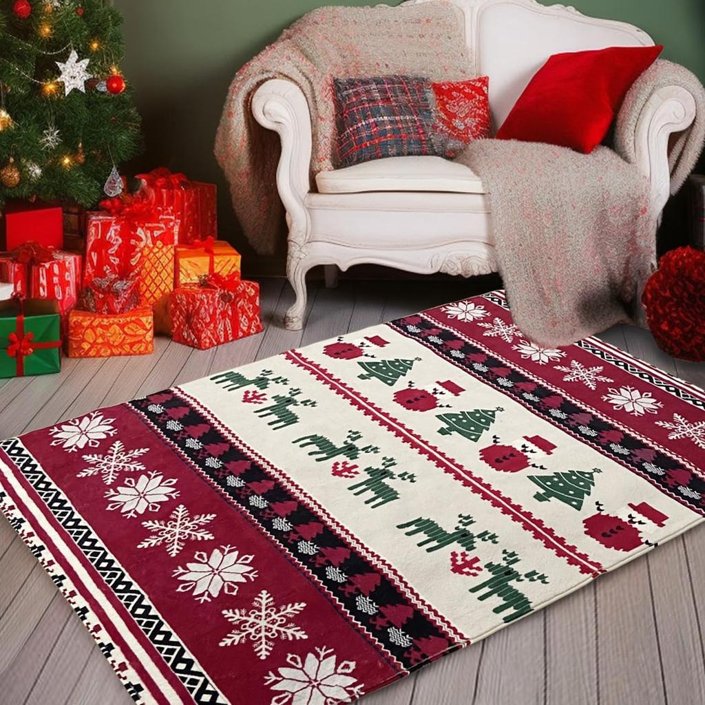 Christmas Area Carpet Plaid Washable Festive Print Holiday Area Rug for Living or Dining Room Bedroom and Kitchen Rug Decorate