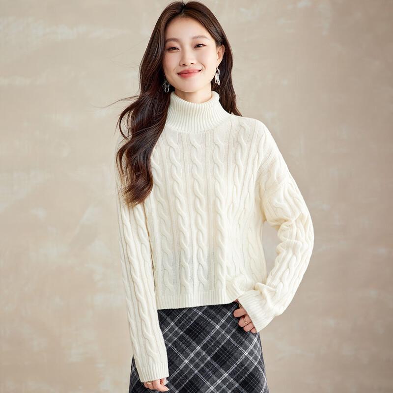 

Srcr Women s 100% Wool Turtleneck Cable Knit Sweater M