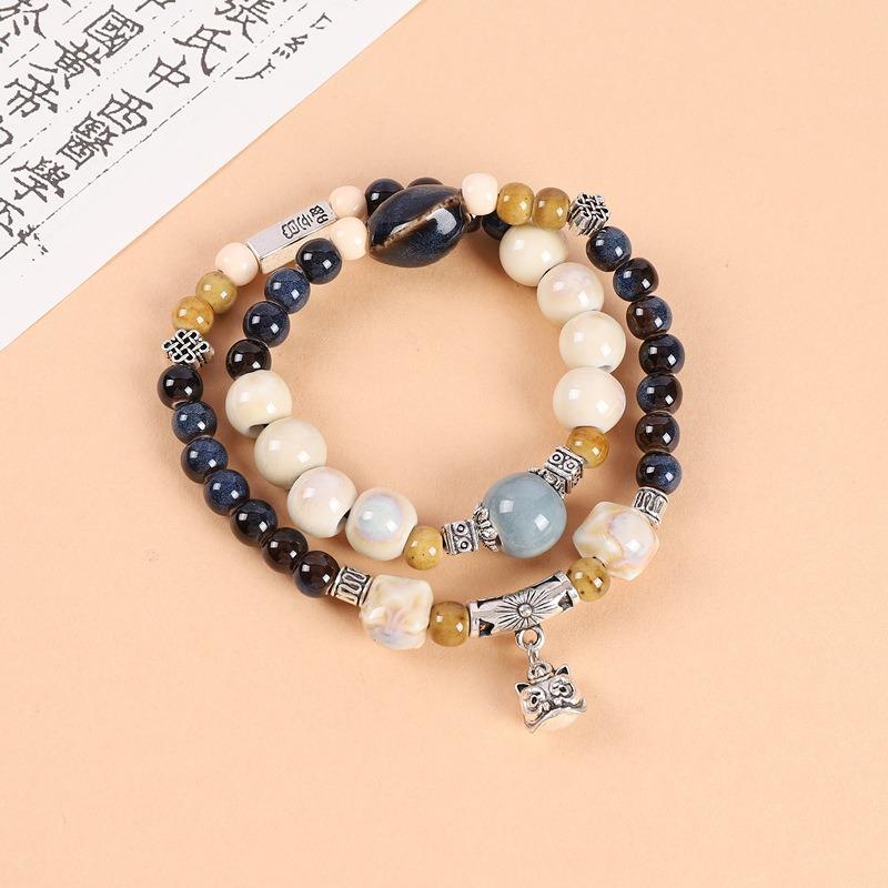 Double-layer stacked ceramic beaded bracelet men's and women's retro literary niche bracelet accessories