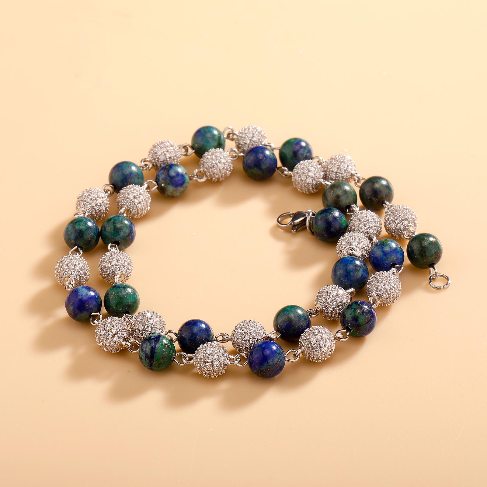 

Lapis Lazuli and Zircon Choker Necklace - Hip Hop Style for Men and Women 18 inches
