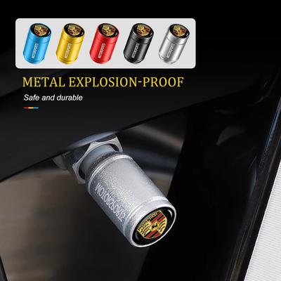 Für Porsche 4 Stück Reifenventil-Kappen Aluminium Auto Staubdicht Radventil Kappe Boxster Cayenne Panamera Macan Cayman 911 918 996