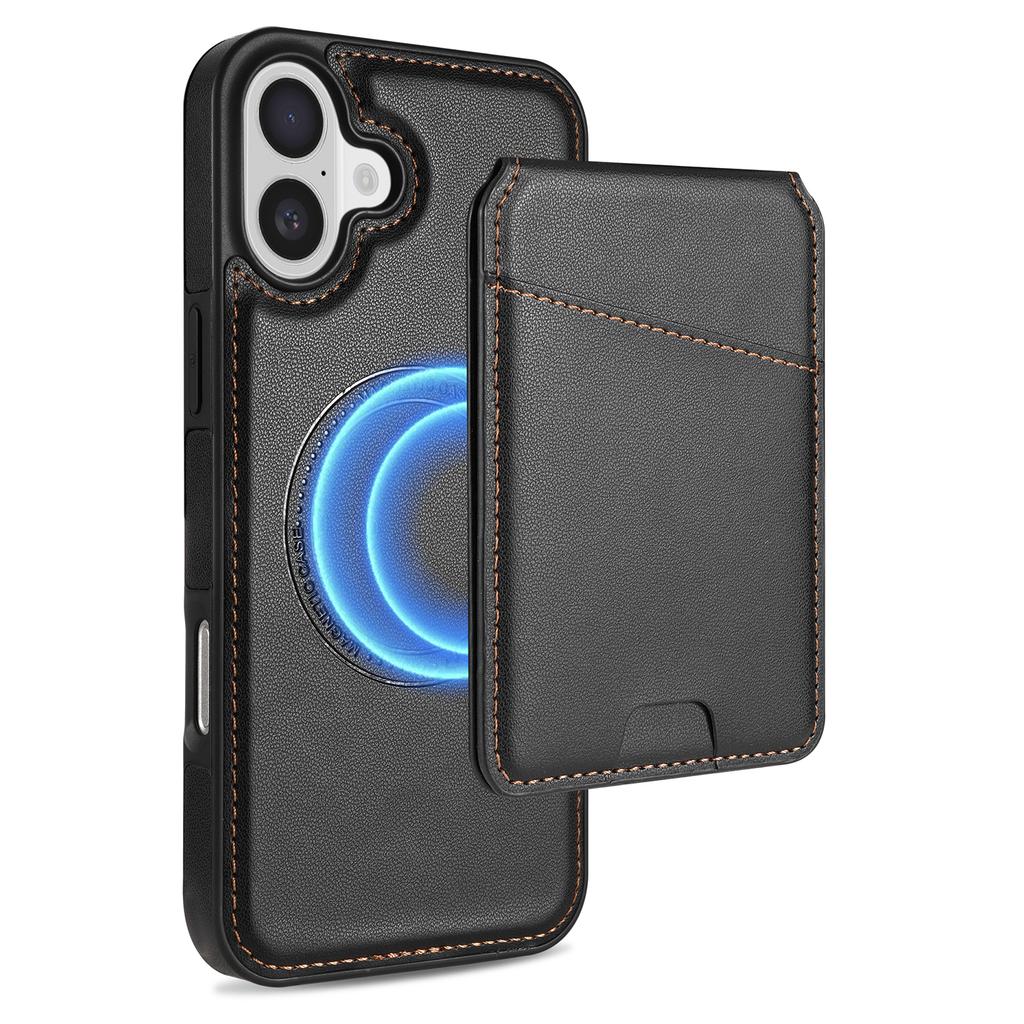 For iPhone 16 Case Compatible with MagSafe Detachable Card Holder Kickstand Leather Phone Back Cover