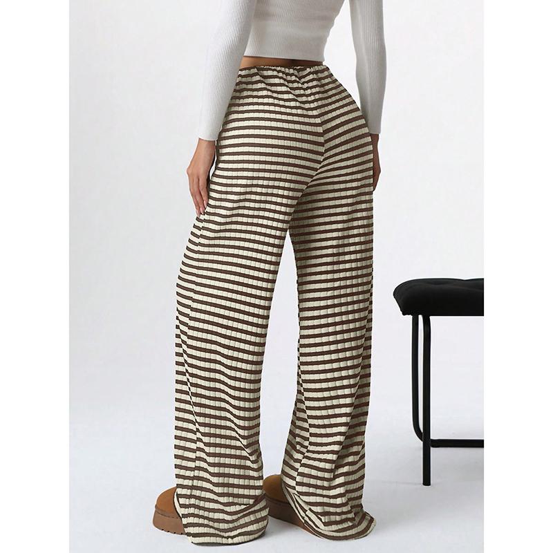 Pantalon large et décontracté à rayures pour femme, couleur unie, cordon de serrage, taille basse, droit, élégant, simple, slim, capri, 25781