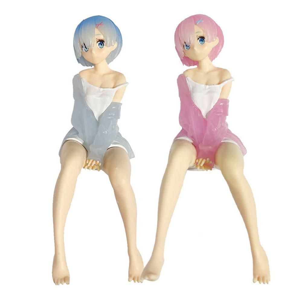 14CM Anime Re:Life in a different world from zero Figure Ram And Rem Pajamas instant noodles press Sitting Position Anime Model