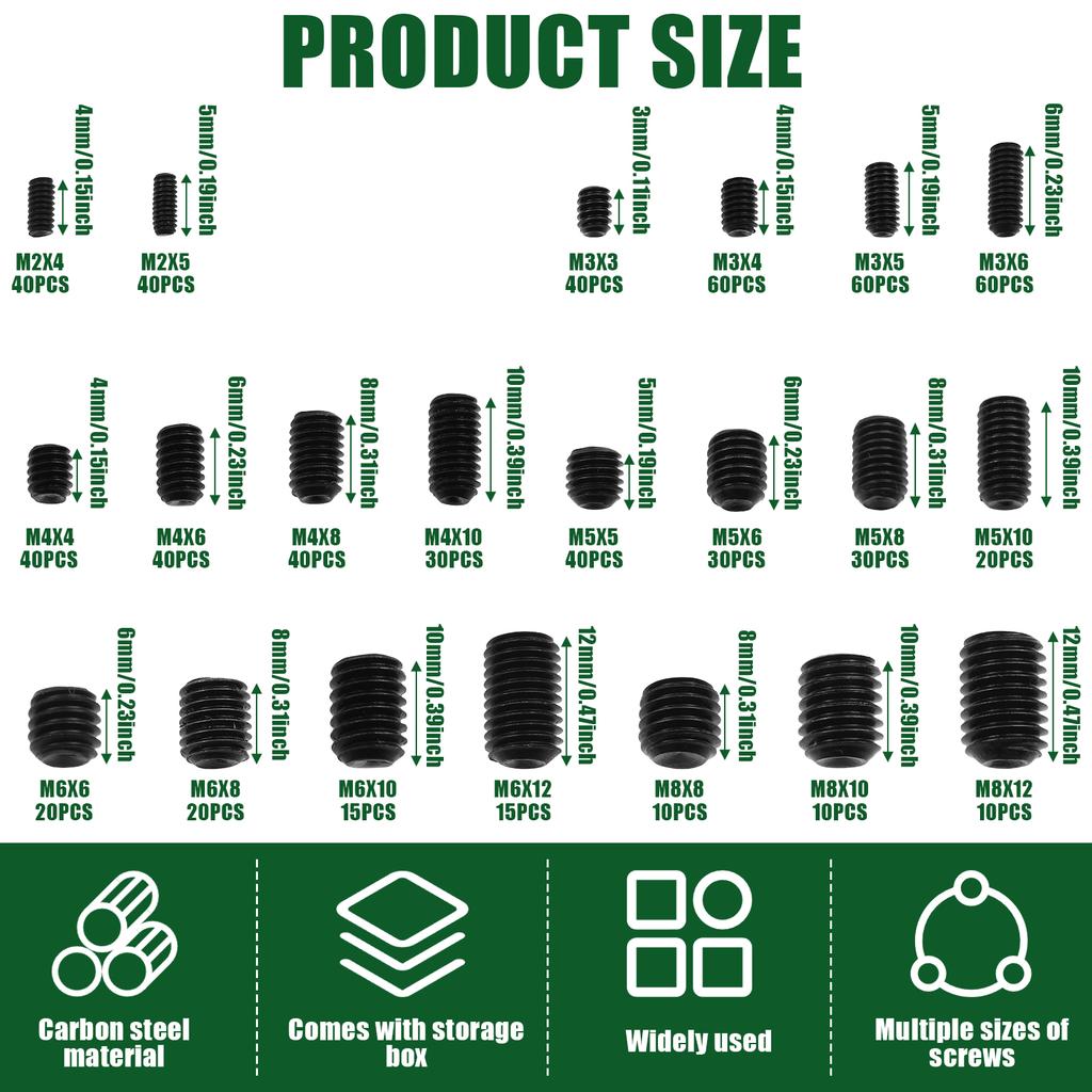 676Pcs Grub Screws Assortment Set M2 M3 M4 M5 M6 M8 Hexagonal Head Screws with Wrench for Door Handle, Door Handle, Holder
