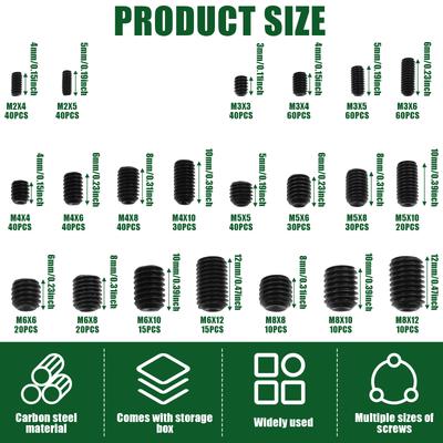 676Pcs Grub Screws Assortment Set M2 M3 M4 M5 M6 M8 Hexagonal Head Screws with Wrench for Door Handle, Door Handle, Holder