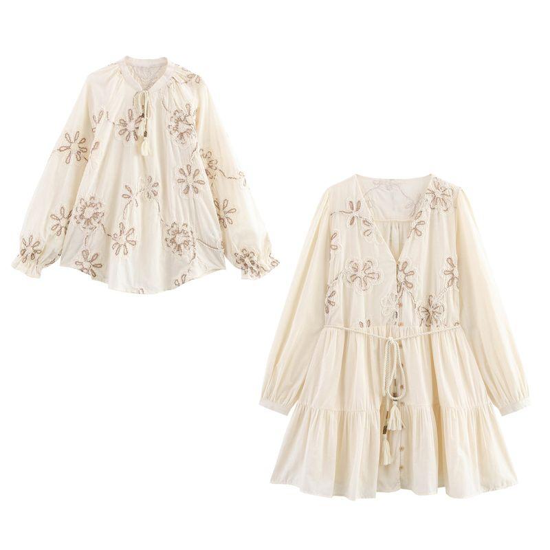 Kaslead New Women Clothes Western Style Flower Embroidery Shirts Dress 8741038 8741037