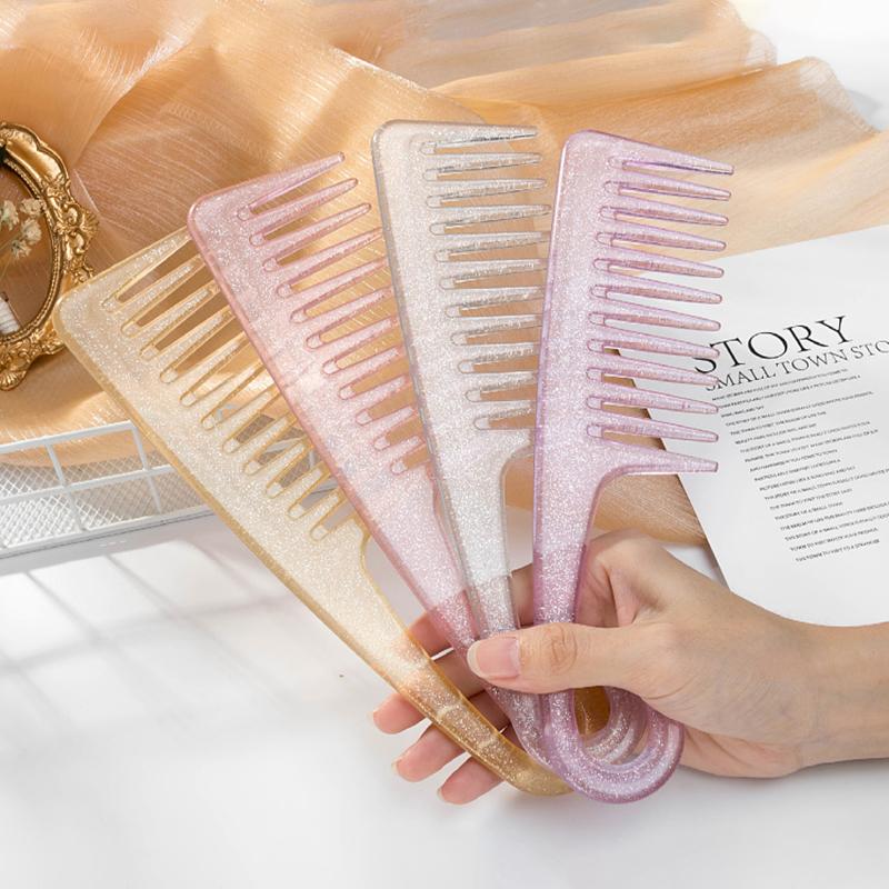 4pcs crystal plastic wide toothed comb hook handle toreduce hair loss hair salon dyeing styling brush Special for real hair wigs