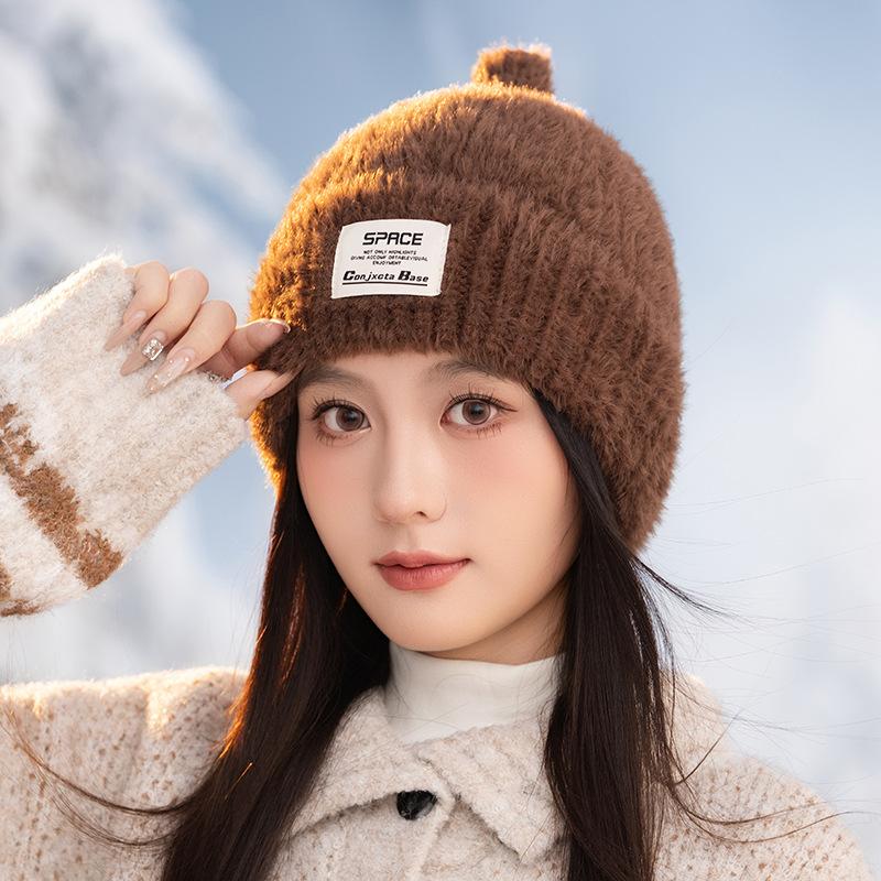 Women's Autumn and Winter Thick Plush Bag Head Hat Big Head Circumference Windproof Warm Wool Hat Korean Casual Ear Protection Hat New