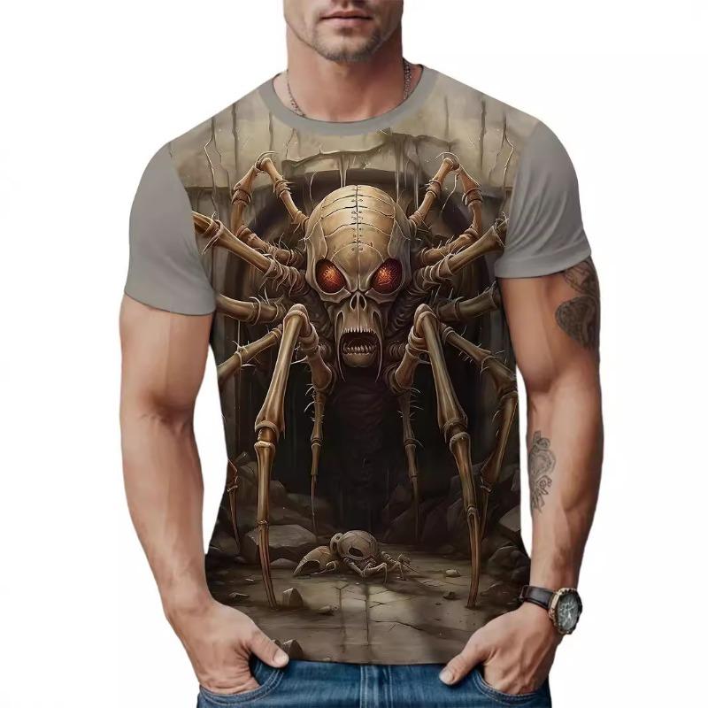 

3D Printed T-shirt Men s Street Fashion Color Blocked Round Neck Short Sleeved Shirt M