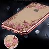 Rose Gold Plating Frame Clear Soft TPU Back Cover Bling Diamond Flower Case For iPhone/Samsung