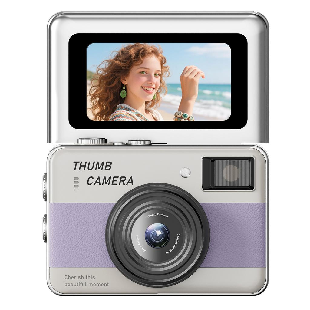 Flip Screen Card Camera, HD Digital Camera for Kids and Students, Supports Photo and Video Recording, Retro CCD Design