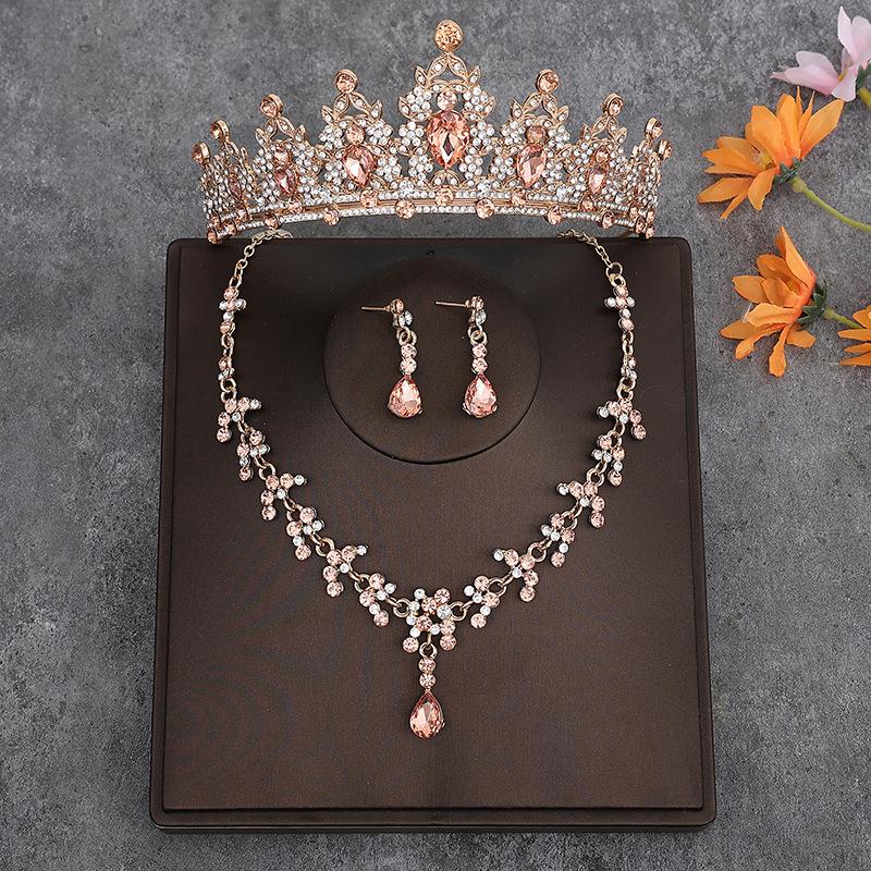 Korean Style Bridal Crown Three Piece Headdress Wedding Dress Birthday Hair Accessories Wedding Dress Accessories Necklace Earrings