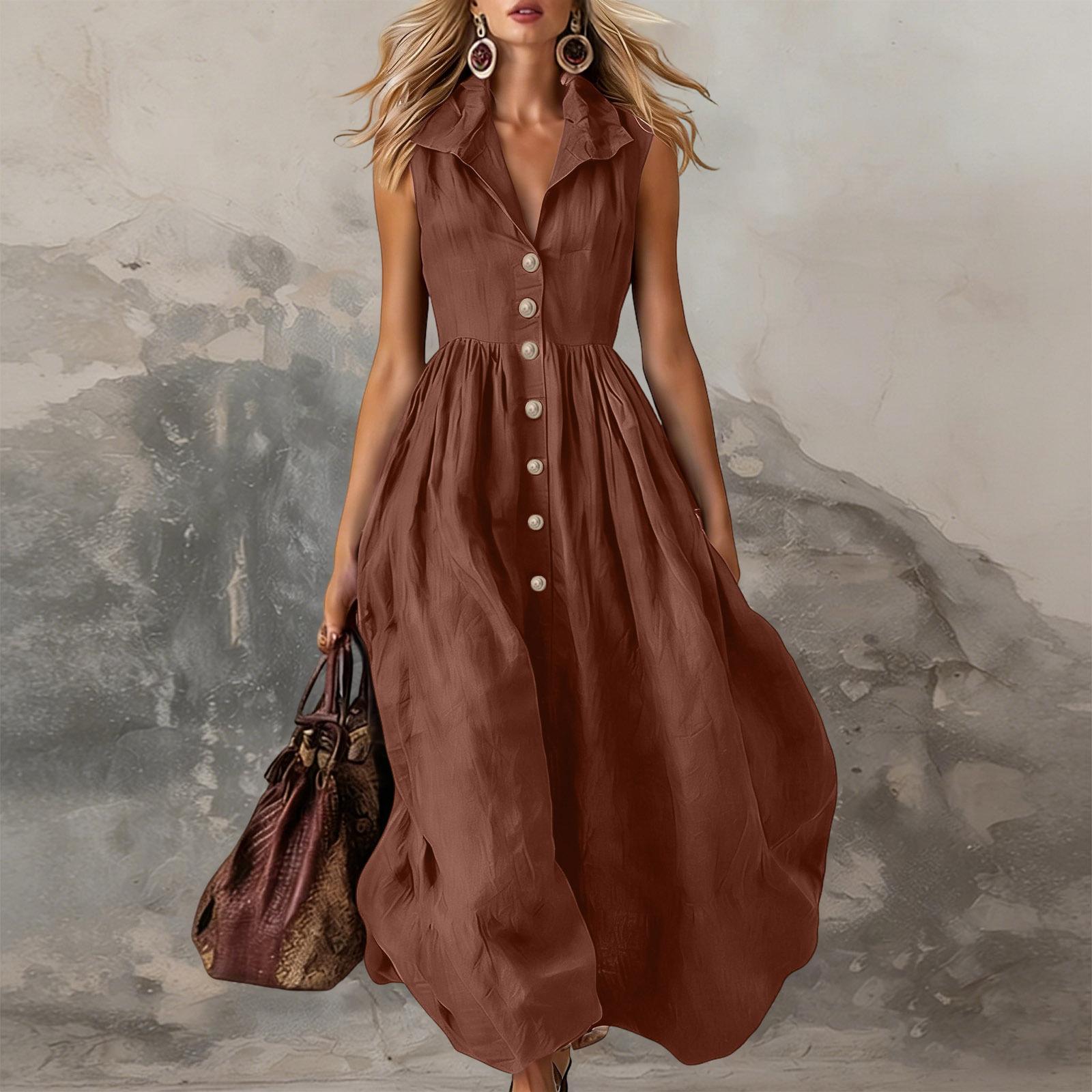 

Sleeveless Button Down Maxi Dress for Women Summer Dresses for Women Uk Ladies Summer Dresses Uk Womens Summer Dresses Uk L зелёный