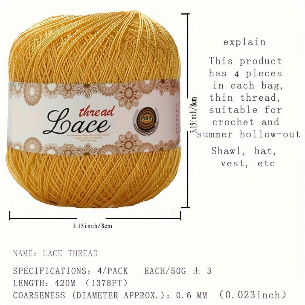 4pcs Thread No. 8 Pearl Lace Thread Handmade Diy Braided Pure Crochet Silky Cotton Linen Bright Silk Thread Shawl Summer Baby Wool Thread 7.05oz