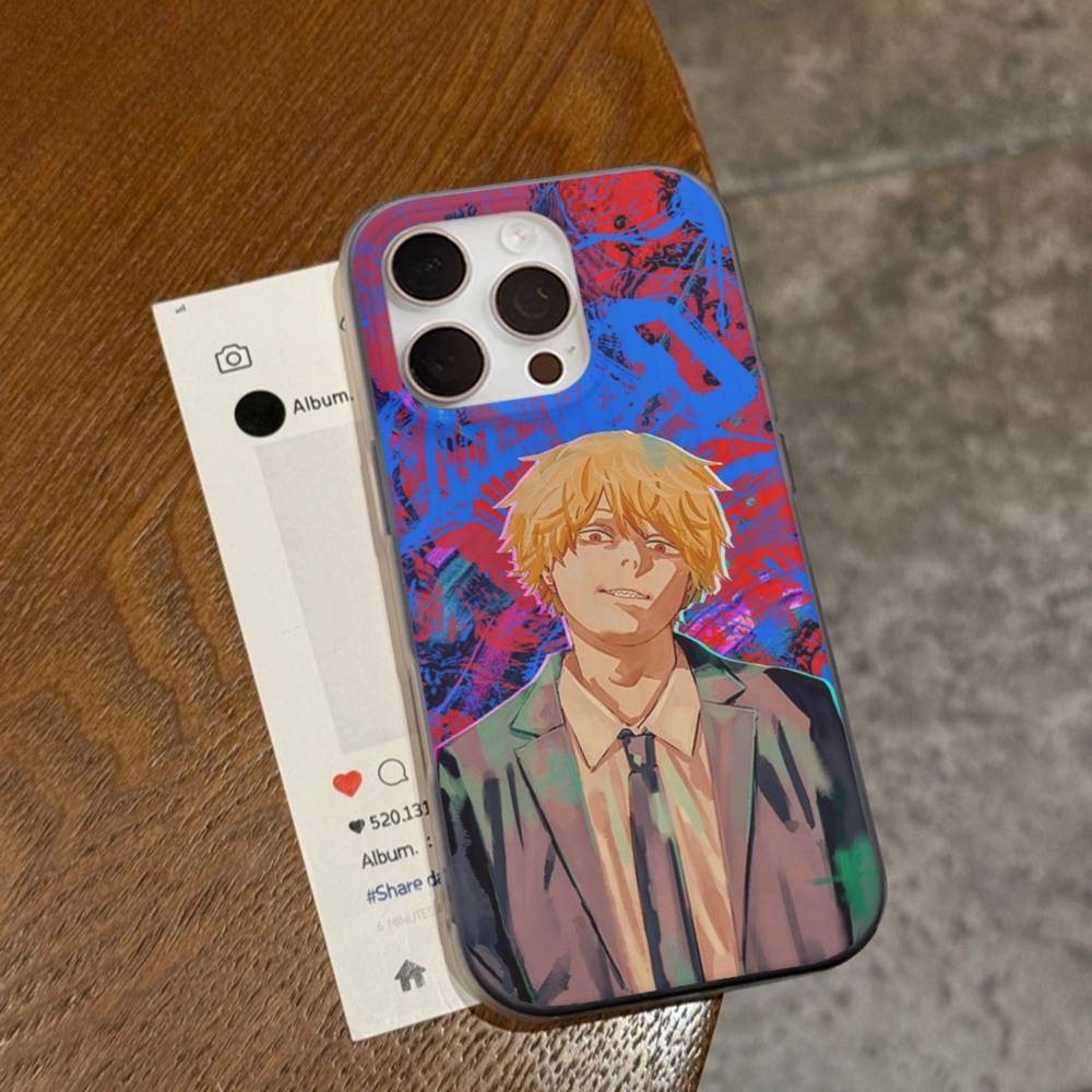 Anime Denji Chainsaw Man Phone Case For IPhone 16 15 17 Pro 11 12 13 14 Pro Max Plus Soft Ripple Silicone Cover Shell