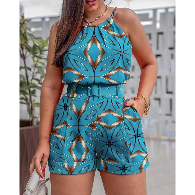 

YYFS Женская Мода Повседневный Летний Цветочный Принт Без Рукавов O-Образный Вырез Брюки Костюмы XXXL