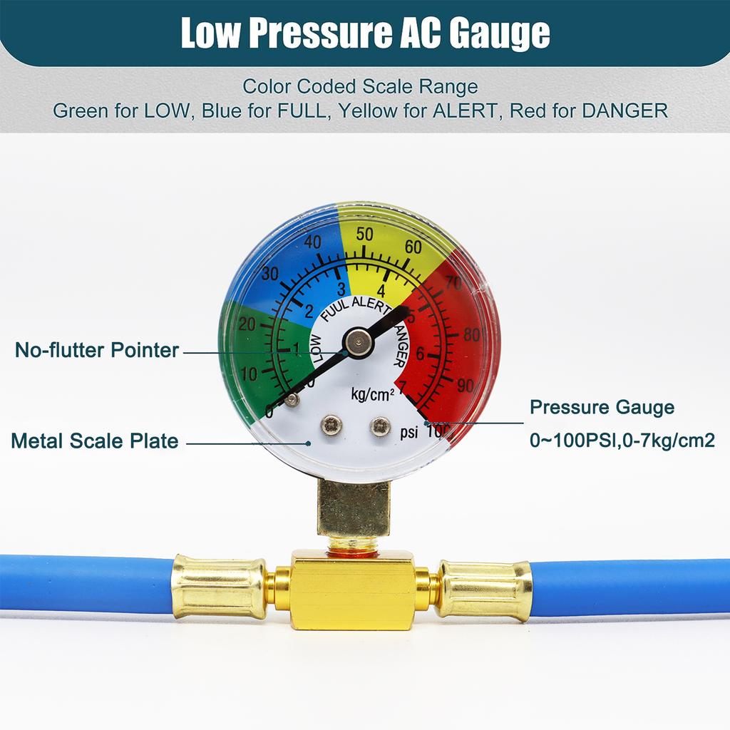 R134A Air Conditioner Gas Cooler with Measuring Gauge Car Refrigerant Charging Pipe AC Recharge Hose for Car Automobile