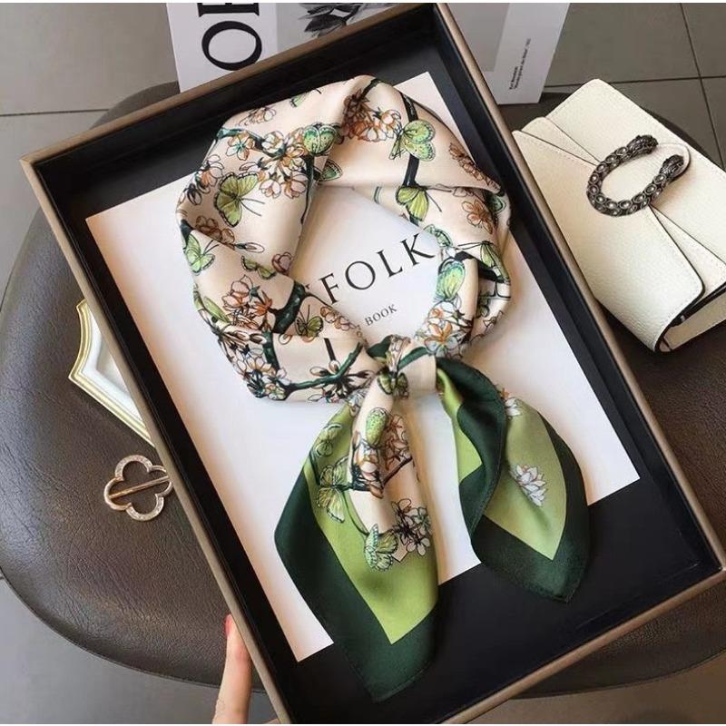 70 simulated silk scarf square scarf women's fashion letter printing small square scarf workplace decoration scarf scarf