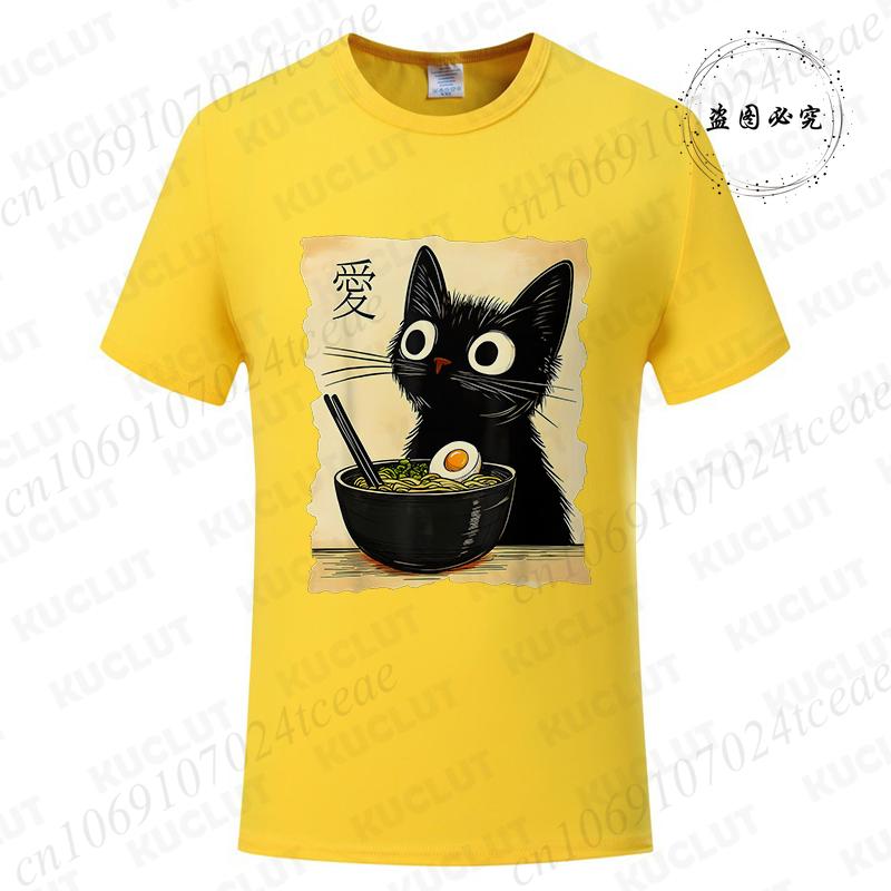 Japanese Kawaii Anime Cat T-Shirt Funny Cat Ramen Graphic Tee Fashion T-shirts Short Sleeve Clothes Trend Casual Unisex Tshirts