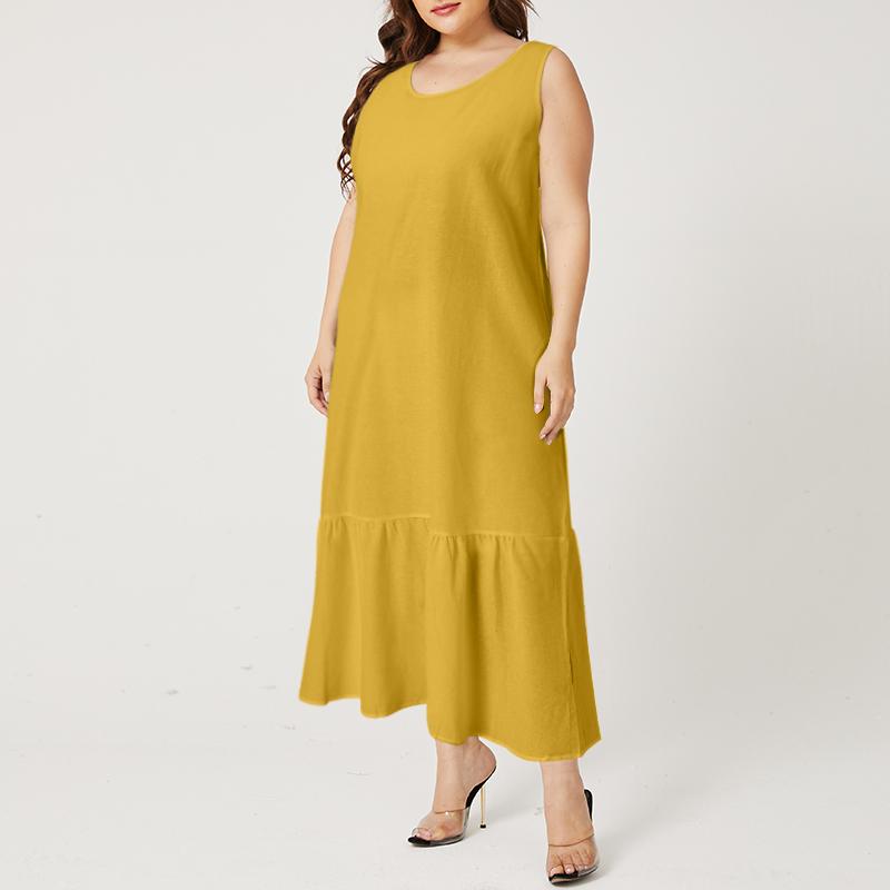 Summer Women Sleeveless Tank Holiday Long Dress Round Neck Casual Loose Maxi Dress Bottoming Dress Plus Size