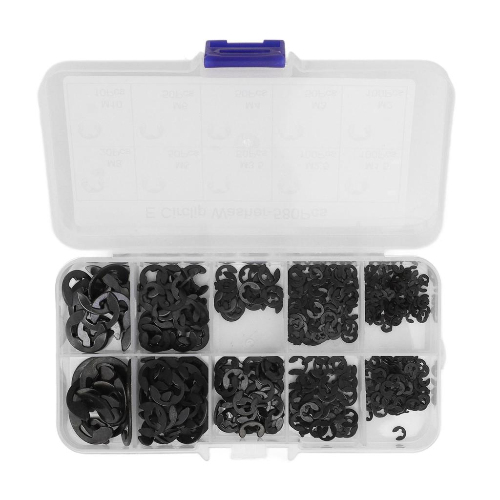 580 Stück E Sicherungsring Unterlegscheiben Set mit Aufbewahrungsbox Edelstahl Feste Fixierung E Typ Sicherungsscheibe Schwarz