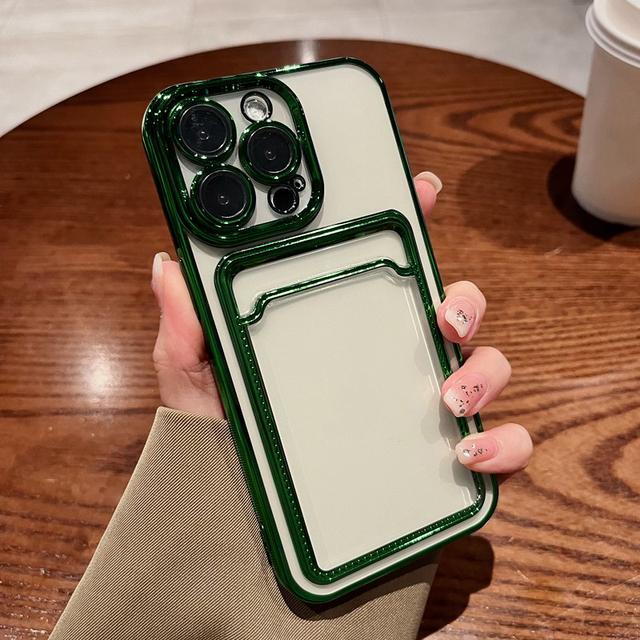 Plating Transparent Card Holder Phone Case For Iphone 14 13 11 12 Pro Max Plus Lens Protection Shockproof Silicone Wallet Cover